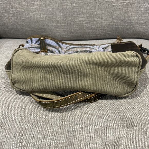 Myra Bag Messenger Cotton Leather Green Brown Blue Pockets Hand Bag Purse - Picture 9 of 9